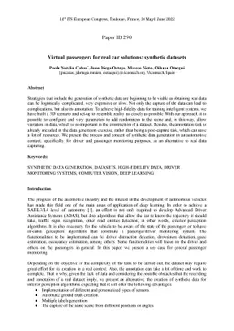 Virtual passengers for real car solutions: synthetic datasets