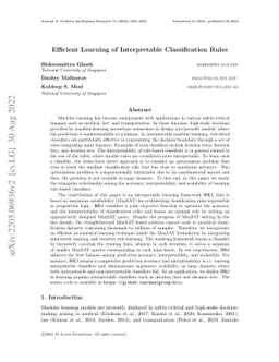 Efficient Learning of Interpretable Classification Rules