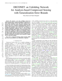 DECONET: an Unfolding Network for Analysis-based Compressed Sensing with
  Generalization Error Bounds
