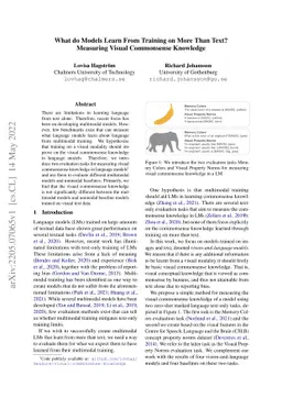 What do Models Learn From Training on More Than Text? Measuring Visual
  Commonsense Knowledge