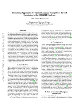 Pretraining Approaches for Spoken Language Recognition: TalTech
  Submission to the OLR 2021 Challenge