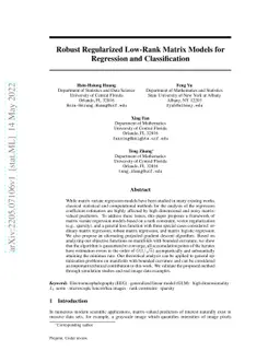Robust Regularized Low-Rank Matrix Models for Regression and
  Classification