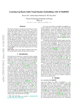 Learning Lip-Based Audio-Visual Speaker Embeddings with AV-HuBERT