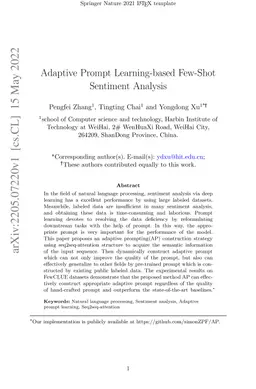 Adaptive Prompt Learning-based Few-Shot Sentiment Analysis