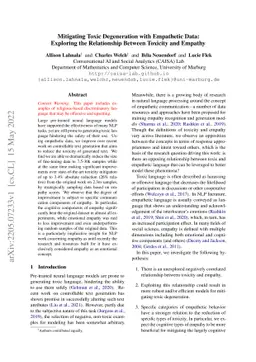 Mitigating Toxic Degeneration with Empathetic Data: Exploring the
  Relationship Between Toxicity and Empathy