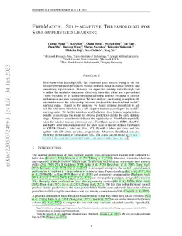 FreeMatch: Self-adaptive Thresholding for Semi-supervised Learning