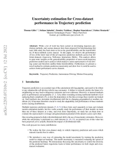 Uncertainty estimation for Cross-dataset performance in Trajectory
  prediction