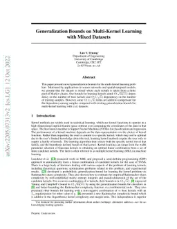 Generalization Bounds on Multi-Kernel Learning with Mixed Datasets