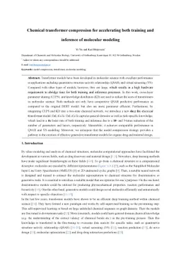 Chemical transformer compression for accelerating both training and
  inference of molecular modeling