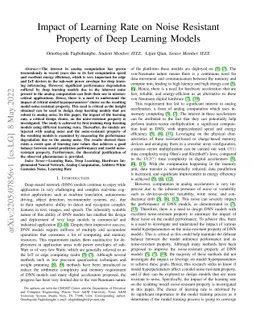 Impact of Learning Rate on Noise Resistant Property of Deep Learning
  Models
