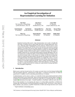 An Empirical Investigation of Representation Learning for Imitation