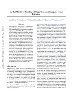 On the Difficulty of Defending Self-Supervised Learning against Model
  Extraction