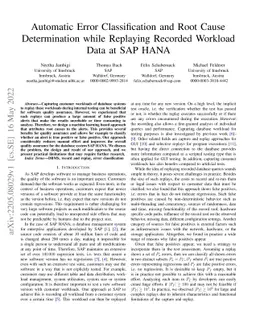 Automatic Error Classification and Root Cause Determination while
  Replaying Recorded Workload Data at SAP HANA