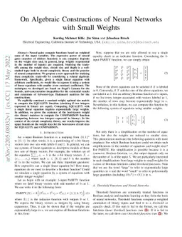 On Algebraic Constructions of Neural Networks with Small Weights