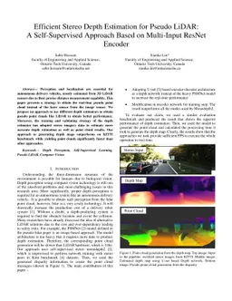 Efficient Stereo Depth Estimation for Pseudo LiDAR: A Self-Supervised
  Approach Based on Multi-Input ResNet Encoder