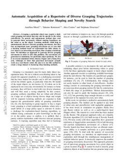 Automatic Acquisition of a Repertoire of Diverse Grasping Trajectories
  through Behavior Shaping and Novelty Search