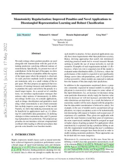 Monotonicity Regularization: Improved Penalties and Novel Applications
  to Disentangled Representation Learning and Robust Classification