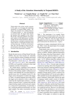 A Study of the Attention Abnormality in Trojaned BERTs
