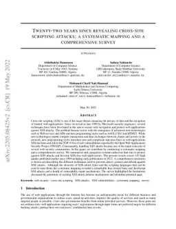Twenty-two years since revealing cross-site scripting attacks: a
  systematic mapping and a comprehensive survey
