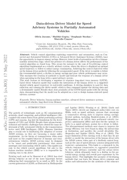 Data-driven Driver Model for Speed Advisory Systems in Partially
  Automated Vehicles