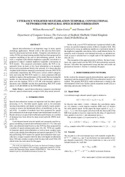 Utterance Weighted Multi-Dilation Temporal Convolutional Networks for
  Monaural Speech Dereverberation