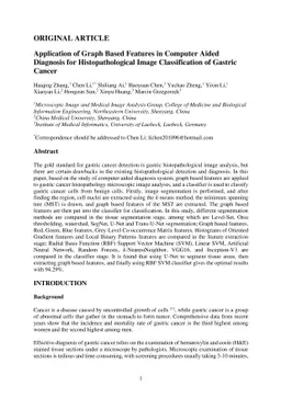 Application of Graph Based Features in Computer Aided Diagnosis for
  Histopathological Image Classification of Gastric Cancer