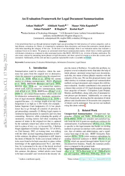 An Evaluation Framework for Legal Document Summarization
