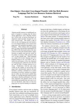 OneAligner: Zero-shot Cross-lingual Transfer with One Rich-Resource
  Language Pair for Low-Resource Sentence Retrieval