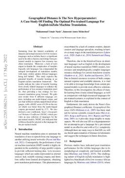 Geographical Distance Is The New Hyperparameter: A Case Study Of Finding
  The Optimal Pre-trained Language For English-isiZulu Machine Translation