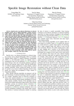 Speckle Image Restoration without Clean Data