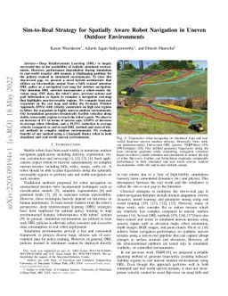 Sim-to-Real Strategy for Spatially Aware Robot Navigation in Uneven
  Outdoor Environments