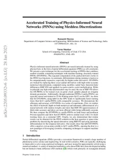 Accelerated Training of Physics-Informed Neural Networks (PINNs) using
  Meshless Discretizations