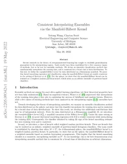 Consistent Interpolating Ensembles via the Manifold-Hilbert Kernel