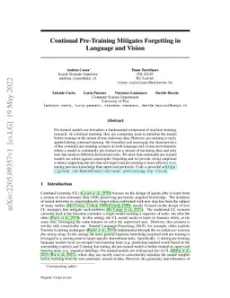 Continual Pre-Training Mitigates Forgetting in Language and Vision