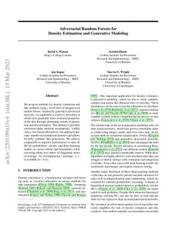 Adversarial random forests for density estimation and generative
  modeling