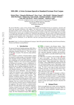 SDS-200: A Swiss German Speech to Standard German Text Corpus