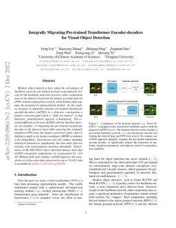 Integrally Migrating Pre-trained Transformer Encoder-decoders for Visual
  Object Detection