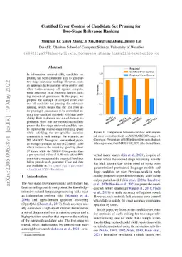 Certified Error Control of Candidate Set Pruning for Two-Stage Relevance
  Ranking