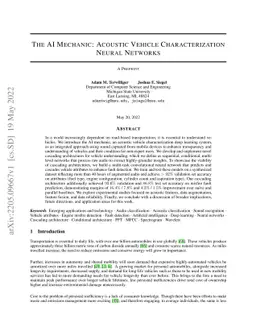 The AI Mechanic: Acoustic Vehicle Characterization Neural Networks