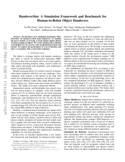 HandoverSim: A Simulation Framework and Benchmark for Human-to-Robot
  Object Handovers