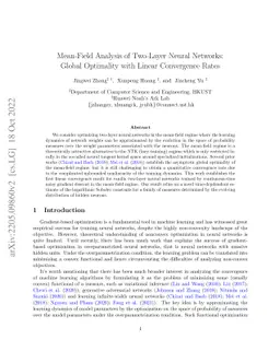 Mean-Field Analysis of Two-Layer Neural Networks: Global Optimality with
  Linear Convergence Rates