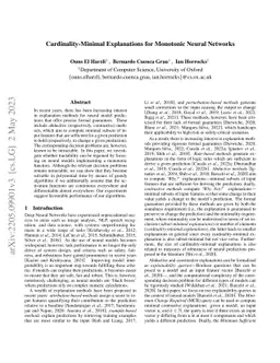 Cardinality-Minimal Explanations for Monotonic Neural Networks