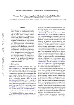 Answer Consolidation: Formulation and Benchmarking