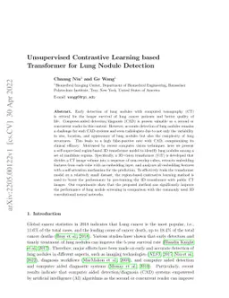 Unsupervised Contrastive Learning based Transformer for Lung Nodule
  Detection