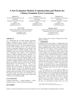 A New Evaluation Method: Evaluation Data and Metrics for Chinese Grammar
  Error Correction