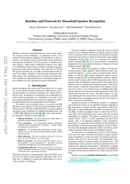 Baselines and Protocols for Household Speaker Recognition