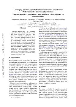 Leveraging Emotion-specific Features to Improve Transformer Performance
  for Emotion Classification