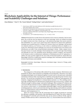 Blockchain Applicability for the Internet of Things: Performance and
  Scalability Challenges and Solutions