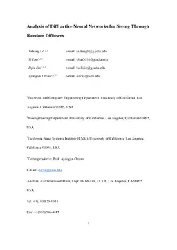 Analysis of Diffractive Neural Networks for Seeing Through Random
  Diffusers