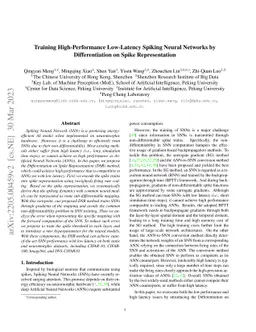 Training High-Performance Low-Latency Spiking Neural Networks by
  Differentiation on Spike Representation
